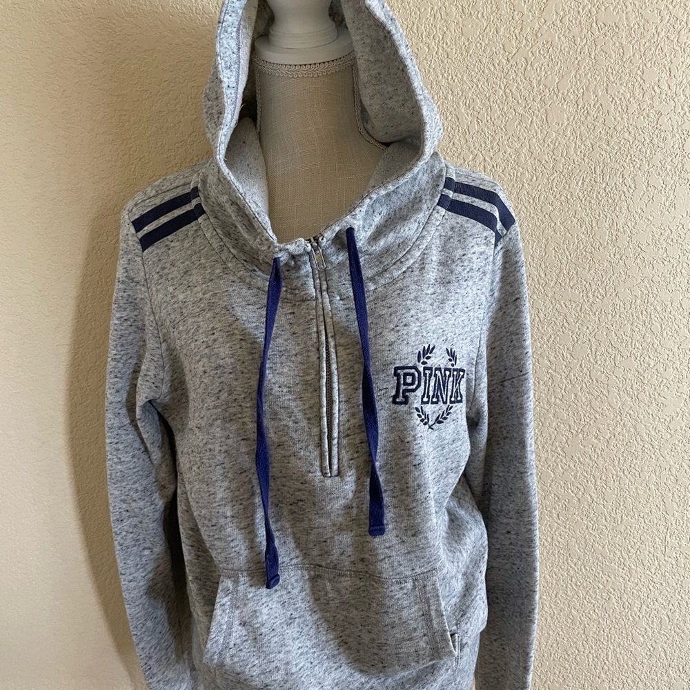 Pink Victoria's Secret Gray and Blue Hoodie Size L